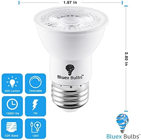 6 Pack PAR16 LED Bulb Long Neck 7W 75W Equivalent 500 Lumens E26 3000K Warm White Dimmable Bright LED Track Lighting Bulbs, Mini, Flood Light PAR16 LED Spotlight