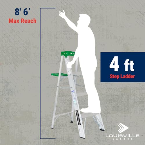 Image of Louisville Ladder 4-foot Aluminium Step Ladder with tool tray, 225-Pound Load Capacity, Type II, AS4004