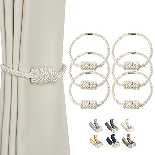 BEL AVENIR Magnetic Curtain Tiebacks 6 Pack Hand-Woven Curtain Ties