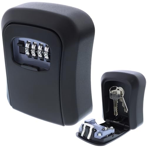 foto-kontor Schlüsseltresor mit Manipulationsschutz - 4 stelliger Zahlencode - Schlüsselbox - Wandmontage - außen und innen - Stabil und sicher - Schlüsselübergabe - Schwarz
