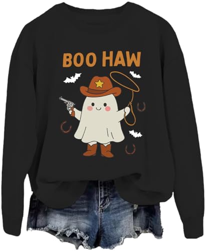 Boo Haw Sweatshirt Western Halloween Sweatshirt Funny Cowboy Ghost Pullover Hoodie