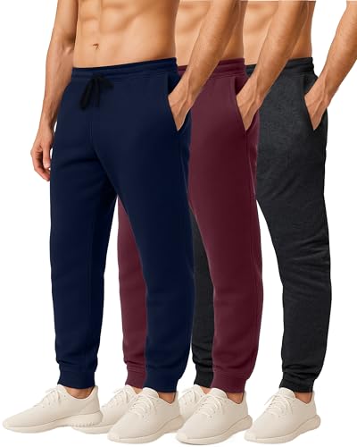 Real Essentials 3 Pack: Men's Jogger Sweatpants - Cotton Fleece Bottoms Athletic Pants with Pockets (Big & Tall Available)