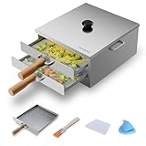 Rice Roll Steamer, Lid Open Stainless Steel Steam Rice Noodle Machine, Cantonese Cuisine 2-Tier Rice Roll Maker Machine, Commercial & Home Noodle Roll Food Steamer with Wooden Handle with Extra Hole Tray