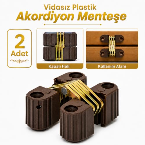 Kapak, (2 Adet) Plastik Akordiyon Menteşe Vidasız Gizli Gömme Dolap Katlanır Masa Menteşesi