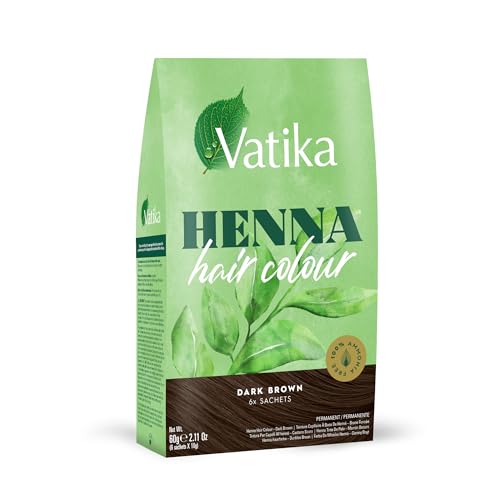 Vatika Naturals Henna Dark Brown Hair Colour 60g(6 x 10g Sachets) 100% Ammonia-Free Complete Grey Coverage Promotes Hair Shine (Packaging May Vary)