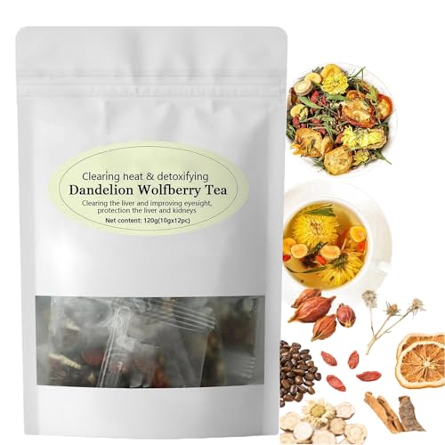 Té de Diente de León y Bayas de Goji, Orgánico - Mezcla Natural de Siete Hierbas, para la Salud de Los Riñones y El Hígado, 120 g por Paquete