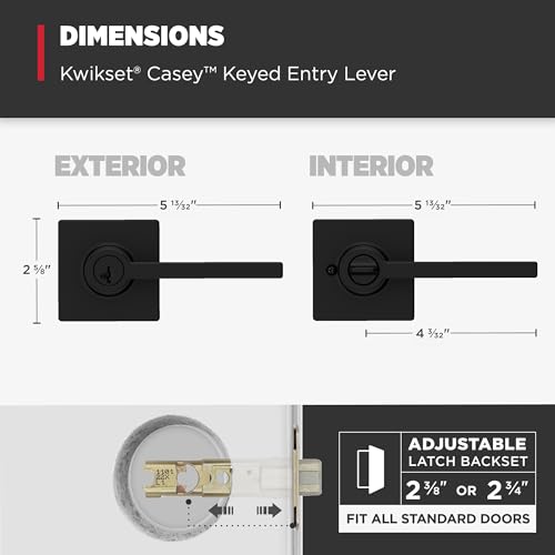 Image of Kwikset Casey Entry Door Handle with Lock and Key, Secure Keyed Reversible Lever Exterior, for Front Entrance and Bedrooms, Matte Black, 4 Pack, Pick Resistant SmartKey Rekey Security and Microban