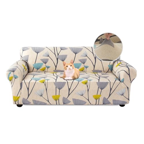 Jaotto Funda para Sofa 2 Plazas Funda Cubre Sofa Ajustable Fundas de Sofá Elasticas Extraíbles Lavables Antideslizante Protector Cubiertas de Sofá con Brazos de Sala de Estar,Hojas Beige