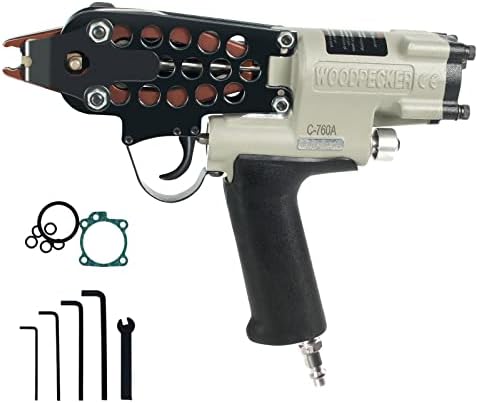 WOODPECKER C-760A 16 Guage Pneumatic Hog Ring Gun, Standard 3.0mm Closure Diameter, 1/2-Inch Crown Hog Ring Staples, Power C Ring Gun Air Hog Ring Plier Tool for Wire Cages, Seat Making, Fencing