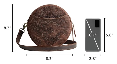 Image of S-ZONE Leather Crossbody Bags for Women Circle Shoulder Round Purse Travel
