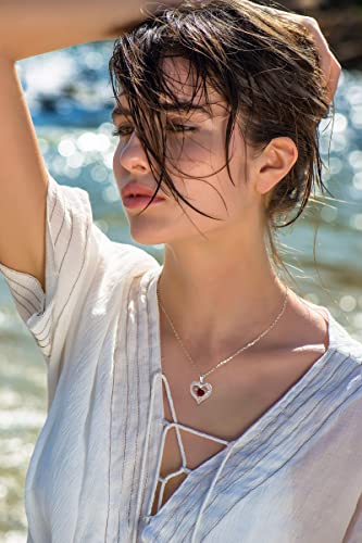 Eudora January Birthstone Necklace For Women Girls Mothers, 925 Sterling Silver Ruby Necklaces Heart Pendant I Love You Jewelry, Anniversary Birthday Gift For Her Wife Mom Daughter Grandma Sisters #TOP4