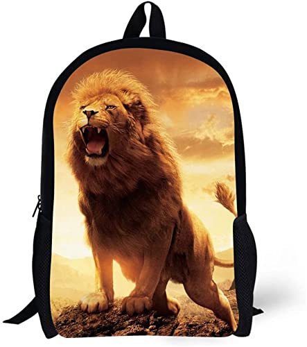 Black Animal Travel Backpacks, Casual Daypack Backpacks, School Bags, 17in for Kids/Boy/Girl/Man/Woman (Lion)