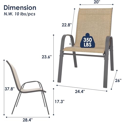 Xilingol Patio Chairs Set of 6, Outdoor Lightweight Stackable Dining Chairs w/All-Weather Textilene Fabric & Metal Frame, 350LBS Capacity, Outdoor Furniture for Pool Deck, Backyard, Garden (Khaki)