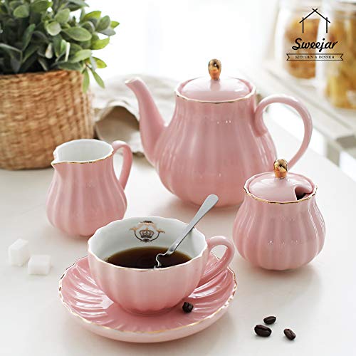 Sweejar Royal Teapot, Ceramic Tea Pot With Removable Stainless Steel Infuser, Blooming & Loose Leaf Teapot - 28 Ounce(Pink) #TOP2