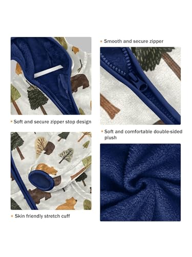 Forest Tree Brown Bear Girls Fleece Jacket Girls Fall Jacket Boys Coats Zip Up Hoodie Children Sherpa Warm Outerwear 2-10T3