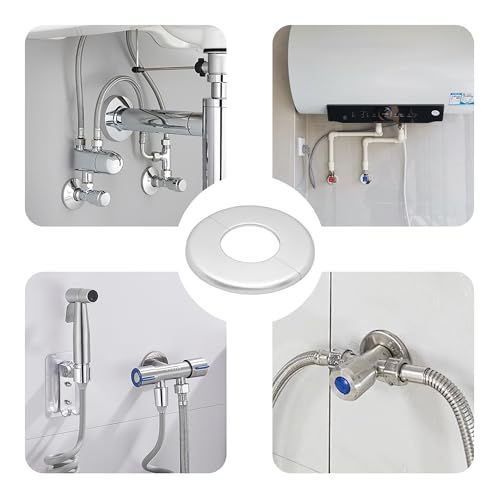 2PCS bociloy 51mm/2\" ID Wall Split Flange, Silver ABS Round Self-Adhesive Escutcheon Plate, Wall Hole Decoration Cover, Water Pipe Plate Cover