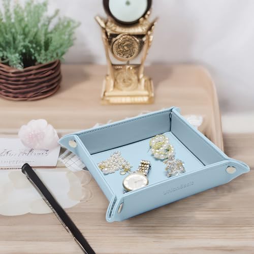 UnionBasic Small Valet Tray, Jewelry Tray for Rings Watches Earrings, Entryway Catchall Caddy for Coins Keys Change, Nightstand Bedside Valet Holder, Trays for Electronic Gadgets, Blue - Thumbnail 4