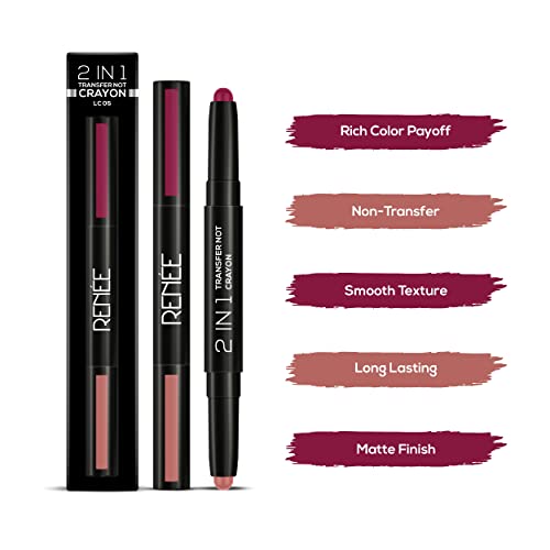 Image of RENEE 2 In 1 Transfer Not Crayon LC 05, 4gm| Long Lasting & Smudge Proof Formula| Matte Lip Color with 1 Light & Dark Shades| Enriched with Shea Butter