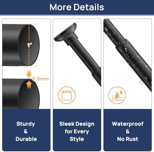 ENJOYBASICS Matte Black Shower Curtain Rod, 30 to 76 Inch, 1 Inch Diameter - 3