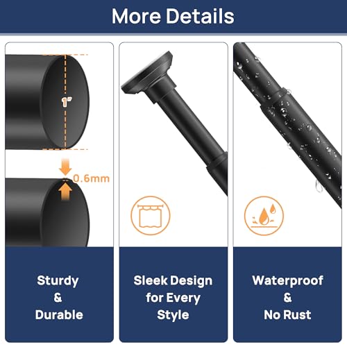 Image of ENJOYBASICS 1 inch Black Shower Curtain Rod, 30-76 inch Adjustable, Secure Tension | Easy No-Drill Installation, No Tools, No Gaps, Sturdy Rust-Resistant Steel, Sag-Resistant Design, Tubs, RVs, Apartments