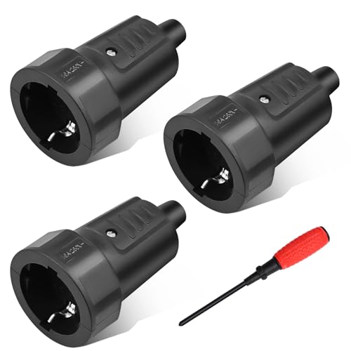 URHRHU Fiches Schuko, 3 x Fiche Electrique Femelle Noire, 250V, 16A, IP44 Prise Fiche Femelle Noir en Caoutchouc Prises de Courant Étanches 3.7KW