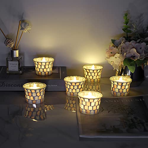 Ownmy Set Of 6 Mosaic Glass Tea Light Holders Small Votive Candle Holders Bulk, Glass Mosaic Pillar Candle Stands Cup Shaped Tealight Candle Holders For Table Centerpiece Wedding Home Decor (Pink) #TOP5