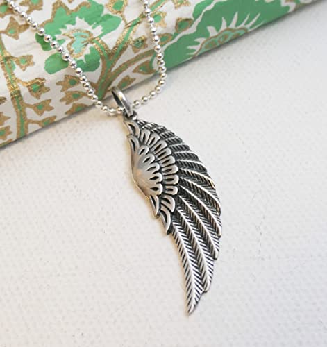 Angel Wing Feather Sterling Silver Pendant Necklace 18 Inches - Handmade Jewelry Gift Ideas For Women - Mother's Day Gift Idea - Birthday - Graduation #TOP3