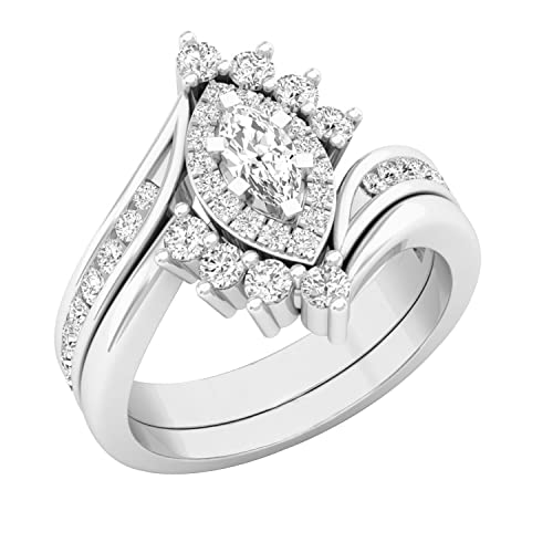 Dazzlingrock Collection 0.95 ctw Marquise & Round Diamond Wedding Ring Matching Band Set for Women (Color I-J, Clarity I1-I3) in Solid Gold