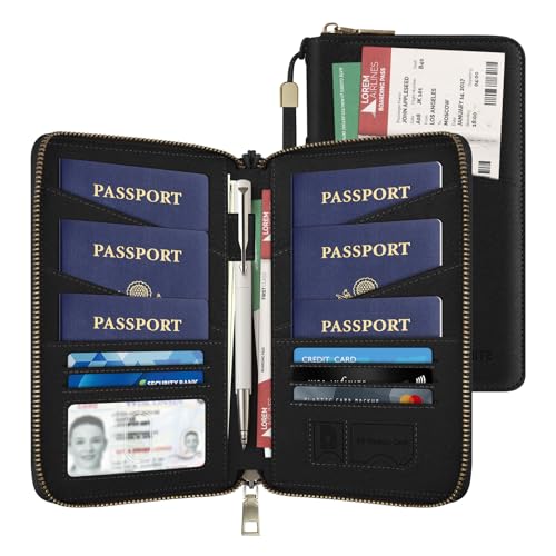 Porte-passeport familial Likesing en cuir noir avec blocage RFID pour voyage