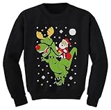Picture of Tstars Trex Ugly Christmas Sweater Style Santa Riding Dino Youth Kids Sweatshirt 2T Black