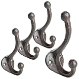 Spetebo Ganchos de Pared Doble de Hierro Fundido Aspecto Antiguo 11 cm - Juego de 4 - Perchero Nostálgico Grande - Gancho decorativo de Pared Marrón Oscuro Vintage Casa de Campo Doble Gancho