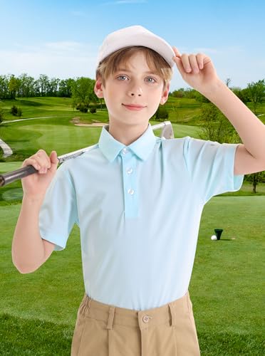 Image of Polo Shirts for Boys Golf Polo Shirt Short Sleeve Boys Performance Polo Dry Fit Stretch Collared UPF50+ Kids Golf Shirts