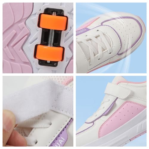 Kids Roller Skates Shoes Sneakers for Boys & Girls, Outdoor Parkour Shoes with 4 Wheels Unisex Skateboarding Shoes Retractable Skating Shoes for Children's Park Walking Sports 12 UK Child-4 UK4