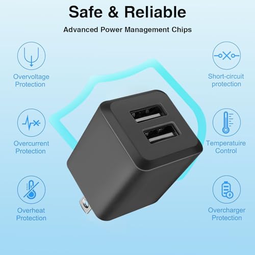 REKNA USB Wall Charger, Dual Port USB Cube Power Adapter Charger Plug Block Charging Box, Dual Port Wall Fast Charging Adapter, Compatible for i Phone 14 13 12 11，Black