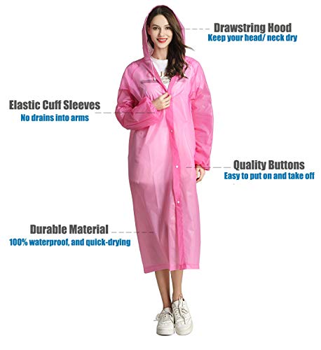 Hlkzone Raincoat, [2 Pack] Portable Eva Rain Coats Reusable Rain Poncho With Hood And Elastic Cuff Sleeves #TOP3
