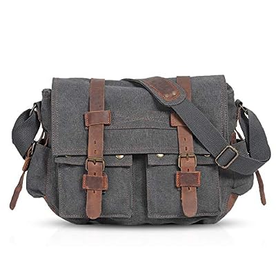 FANDARE Retro Borsa a Tracolla Tela Borse a spalla per 14 pollici Laptop Ventiquattrore Uomo Donna Messenger Bag Borsa Zainetto Briefcase Multifunzione per viaggio lavoro scuola università Grigio