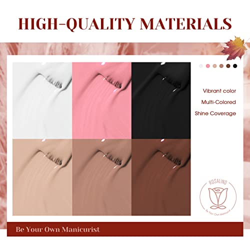 Rosalind 6Pcs White Nude Gel Polish Set, Nude Brown Gel Nail Polish White Black Colors Neutral Collection Gel Polish Skin Tones White Black Nail Art Design Gel Manicure Fall Winter Nail Decoration 0.25 Fl Oz (Pack Of 6) #TOP1
