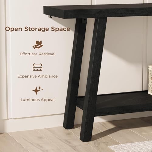 PeakPursuit 70.8'' Extra Long Wood Console Table, Farmhouse Sofa Table Behind Couch, 1.9'' Tabletop & Capacity 350lbs, 2 Tier Console Tables for Entryway Foyer Hallway Porch, Black by PeakPursuit - Image 4