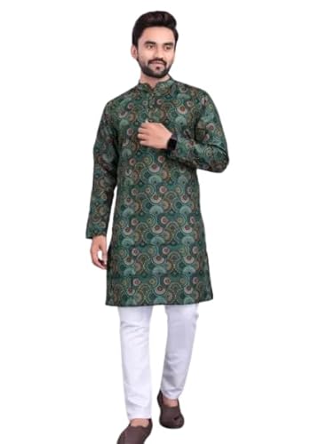 Men's Kalamkari Printed Traditional Cotton Straight Kurta