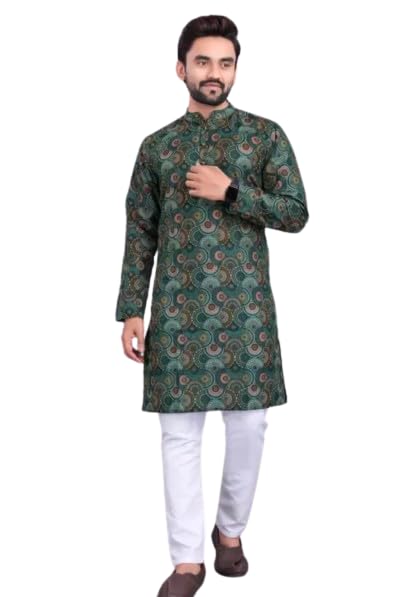 Indian Ethnic Wear Kurta with Pyjama Kruta Set for Wedding and Festival Mandarin Collar for Kurta Set Cotton Set for Mens regular Fitting Kurta and Pyjama (Pack of 1)-image-31