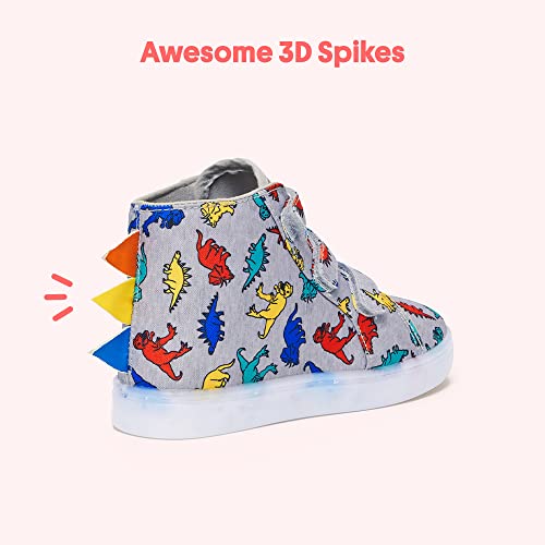 Fabkids Boys Girls Hook And Loop High Top Sneaker (Toddler, Little Kid, Big Kid), Printed Dinosaur With Light Up Sole And Dinosaur Spikes, Grey Dinosaur Print, Size 6 #TOP3