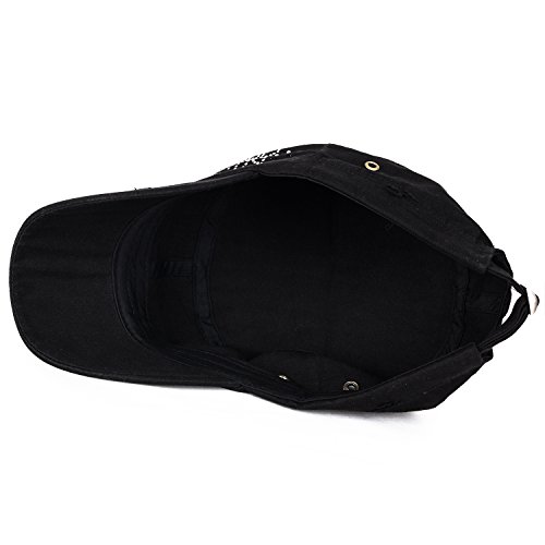 Ililily Crystal Gemstone Stud Flower Vintage Cotton Military Army Hat Cadet Cap, Black #TOP3