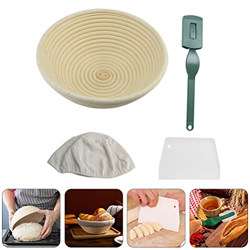 UPKOCH Conjunto Cesta Banneton Cesta Com Forro À Prova de Pão Redondo Cortador de Pão E Pão Raspador