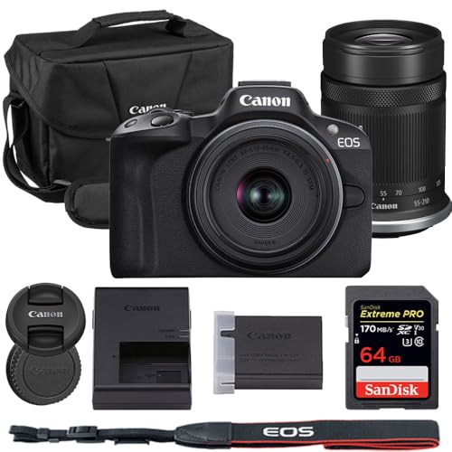 Canon EOS R50 Mirrorless Camera with 18-45mm & 55-210mm Lens Bundle with Canon 200ES EOS Shoulder Bag + 64GB Memory Card Memory Card