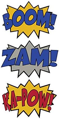 3 Comic Sound Effect Wall Decals Boom Zam Ka-Pow Style 2 - Each decal is 15" tall x 21" wide