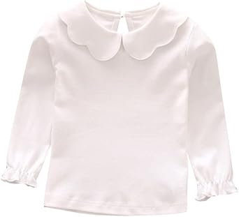 LNICEAR Toddler Baby Girls Doll Collar T-Shirt Kids Cotton Solid Color Long Sleeves Tops Blouses Tees Clothes