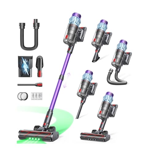 Cordless Vacuum Cleaner 65min/600W/50KPA, Powerful Stick Vacuum Cleaners for Home with Auto Mode Touchscreen, Self-Standing, Wall Mount, 1M Hose, Aromatherapy Vacuum for Carpets/Car/Stair/Pet Hair