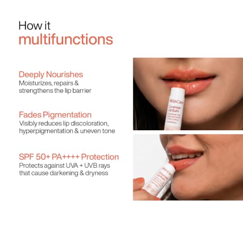 Image of WishCare Tinted Lip Balm SPF 50 PA++++ | Brightening Lip Balm for Dark Lips | In-Vivo Tested | Kojic Acid & Niacinamide | For Women | 5g (Coral Peach)