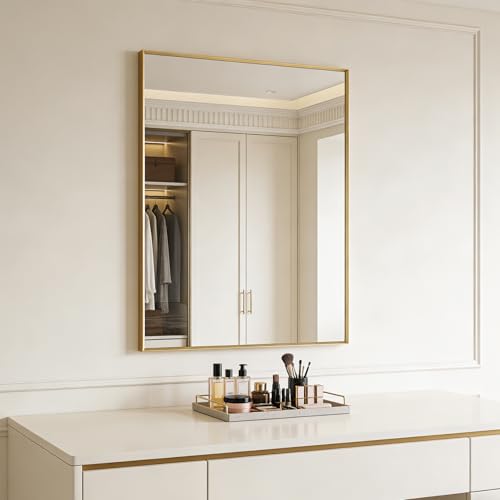 Image of Bathroom Mirror for Wall, 40x30 Inch Framed Vanity Mirror Brushed Gold