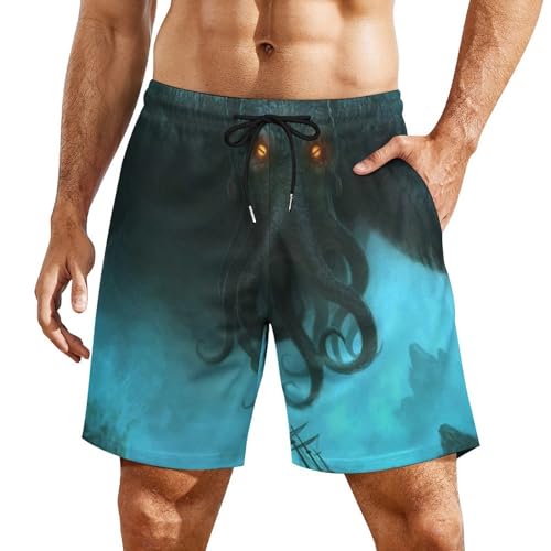Dead Cthulhu Waits Dreaming. Men's Swim Trunk Quick-Dry Shorts with Mesh Lining And Pockets2